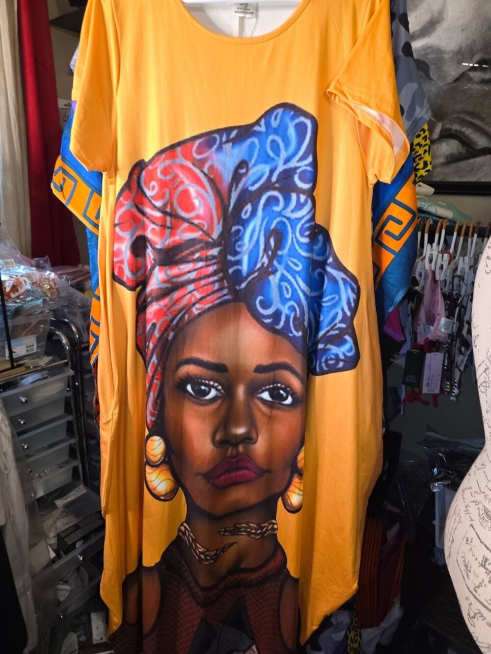 KaraChic Womens Yellow Tunic Dress With Vibrant African-Inspired Print One Size